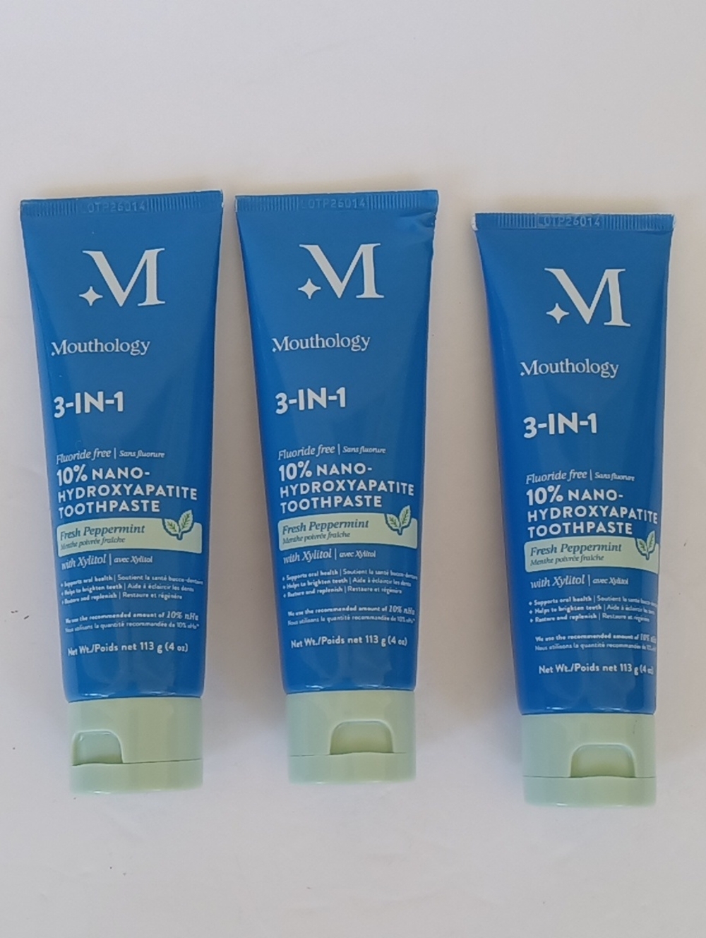 Mouthology 3-in-1 Fluoride-free Toothpaste 10% Nano-Hydroxyapatite 4 oz Tubes